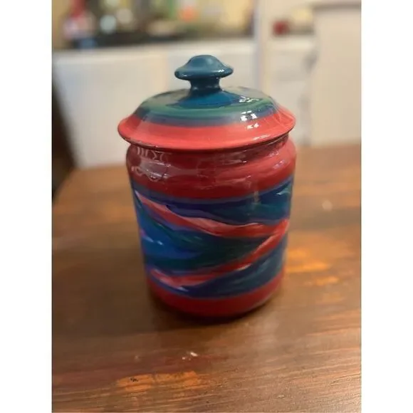 Gail Pittman 1988 “Flame” 1988 Large Canister with Lid Abstract Ceramic Pottery - Picture 1 of 9